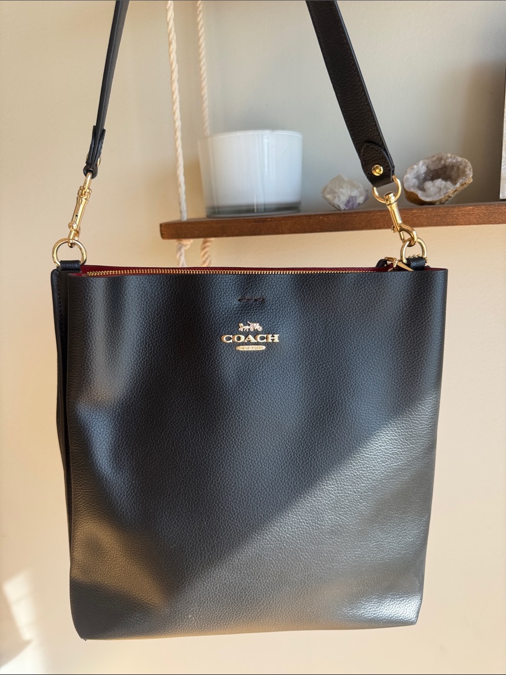 Coach Black Leather Shoulder Bag with Gold Hardware